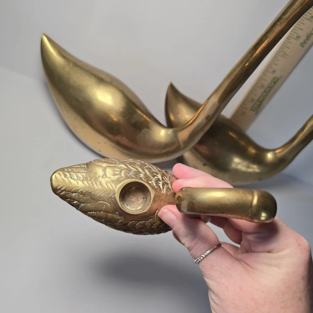 Vtg lot of 4 Large Solid Brass Swan Sculptures MCM Patina Aging Different sizes